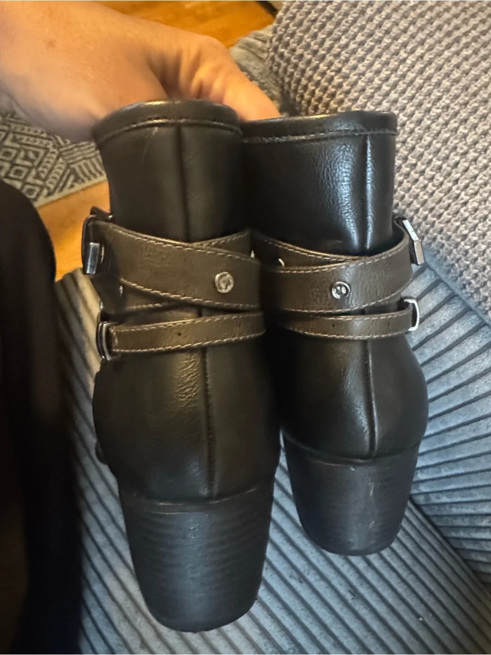 Women’s Black Ankle Boots with Decorative Straps